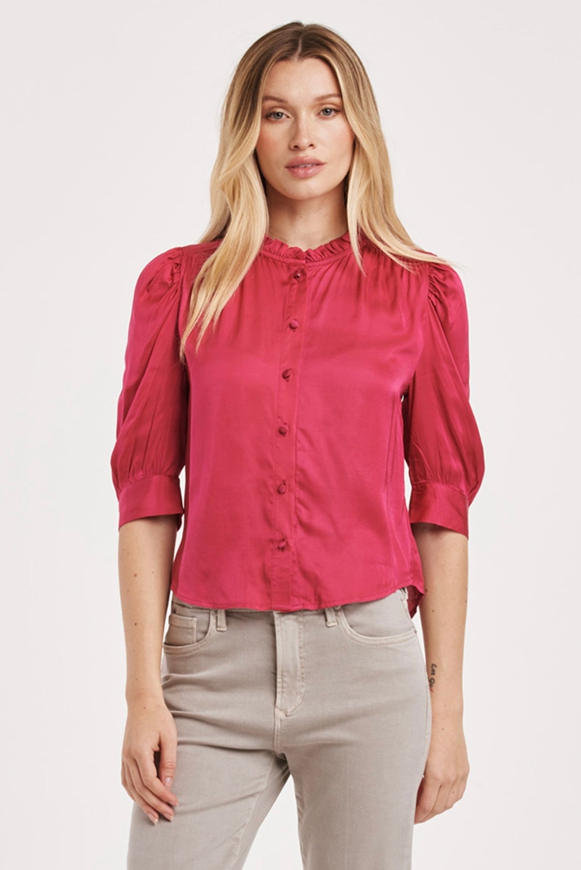 Nima Ruffle Neck Button-up Shirt