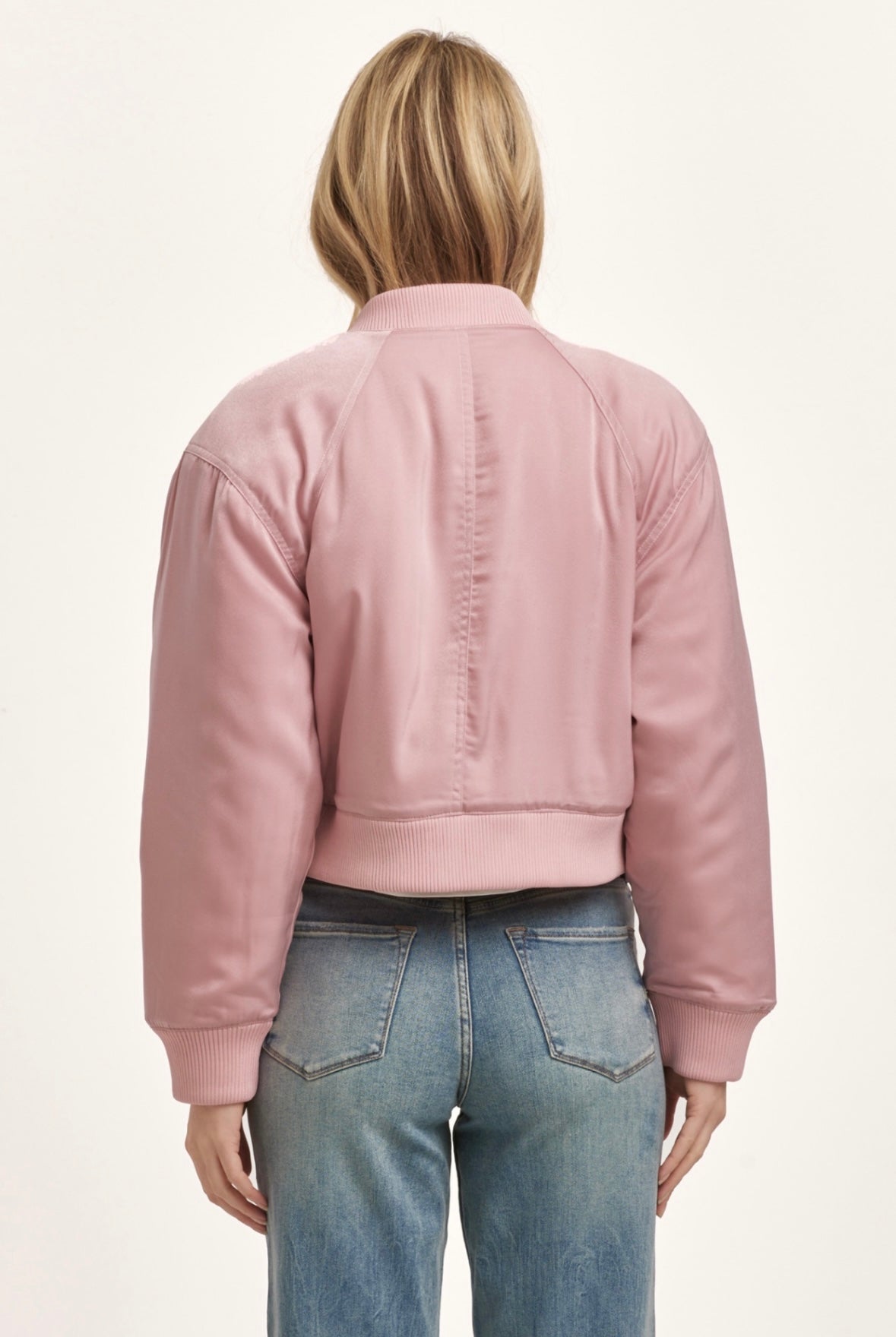 Samaria Pink Satin Bomber Jacket