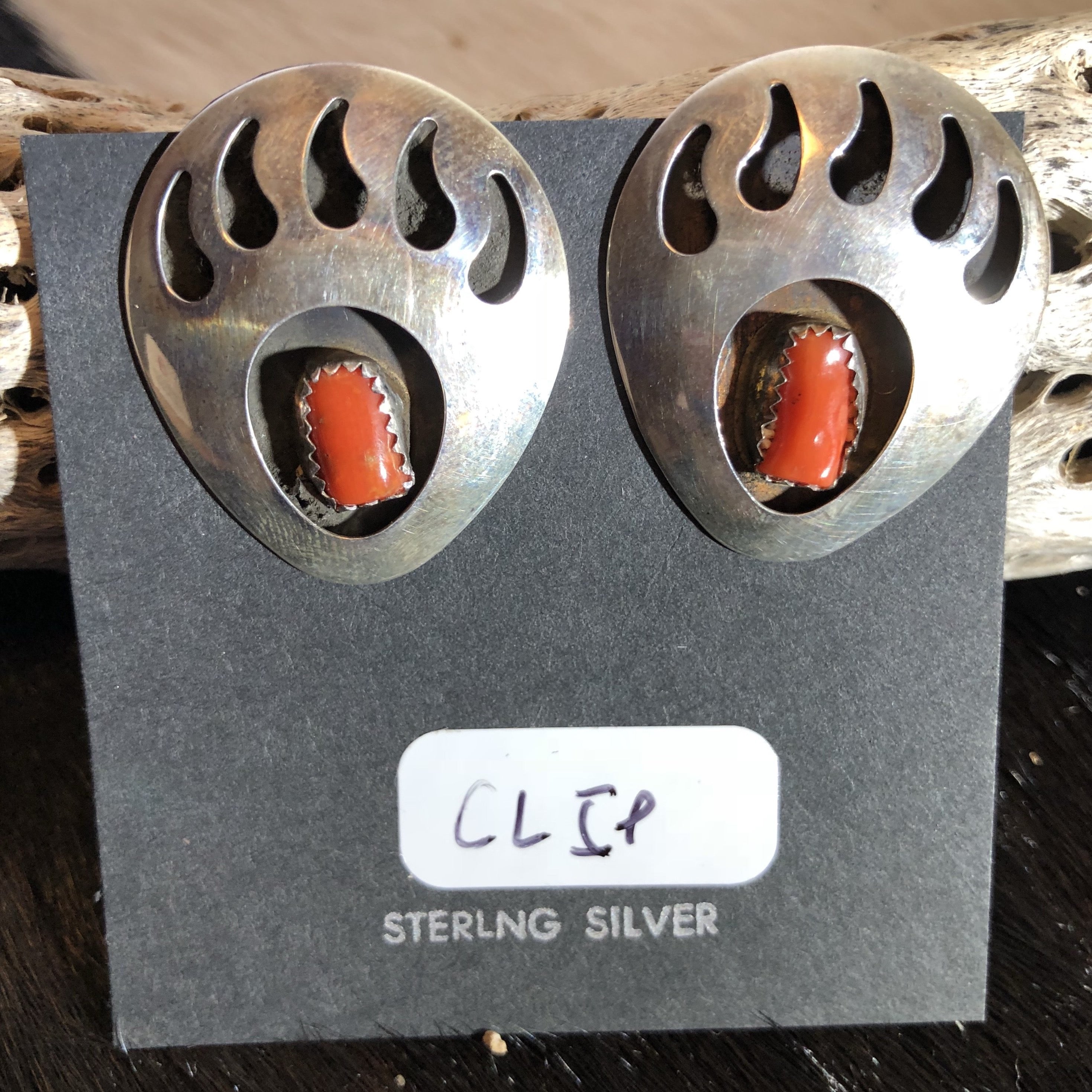 Coral Bear Paw Clip On Earrings