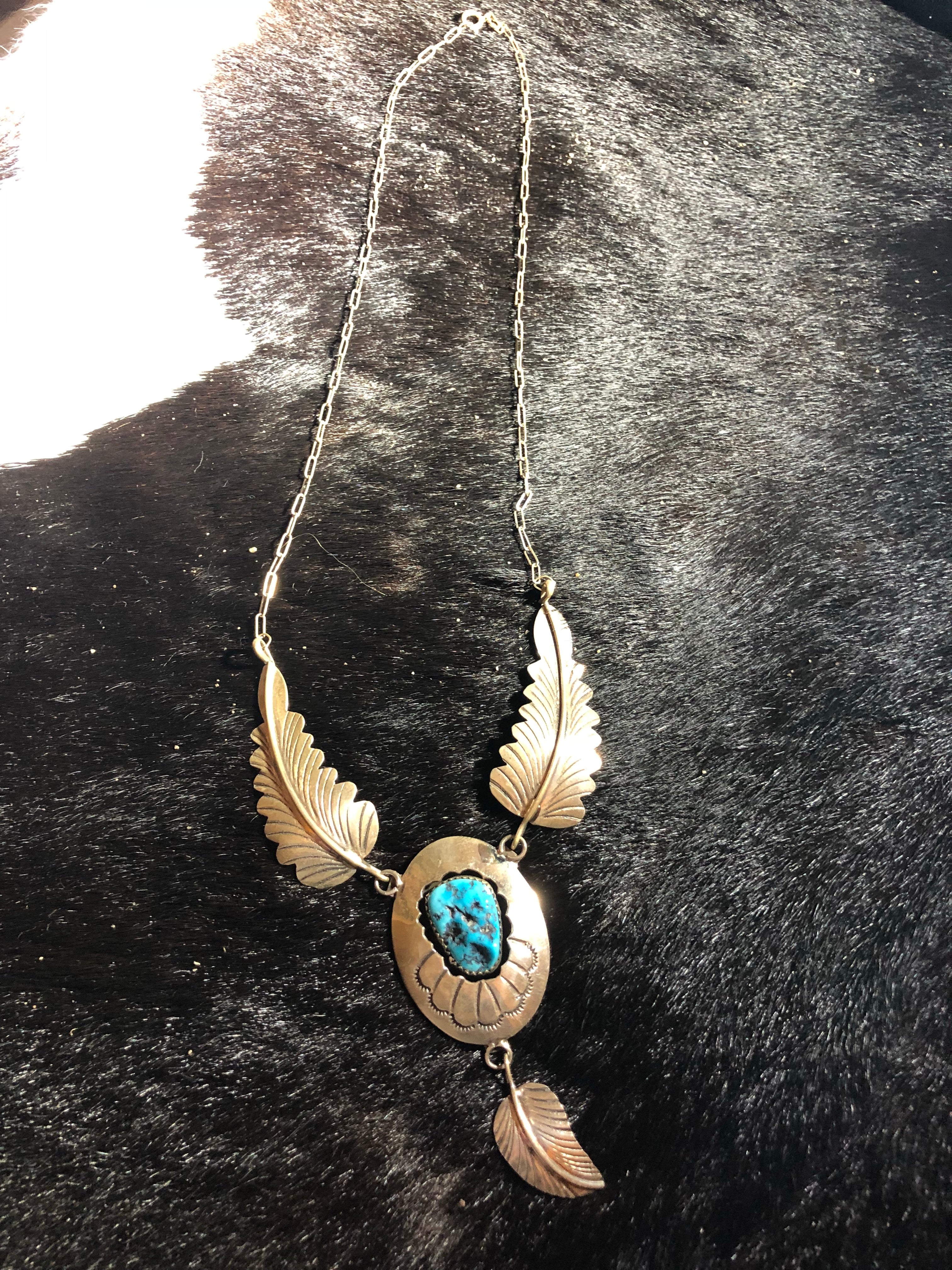 Feather and Kingman Necklace