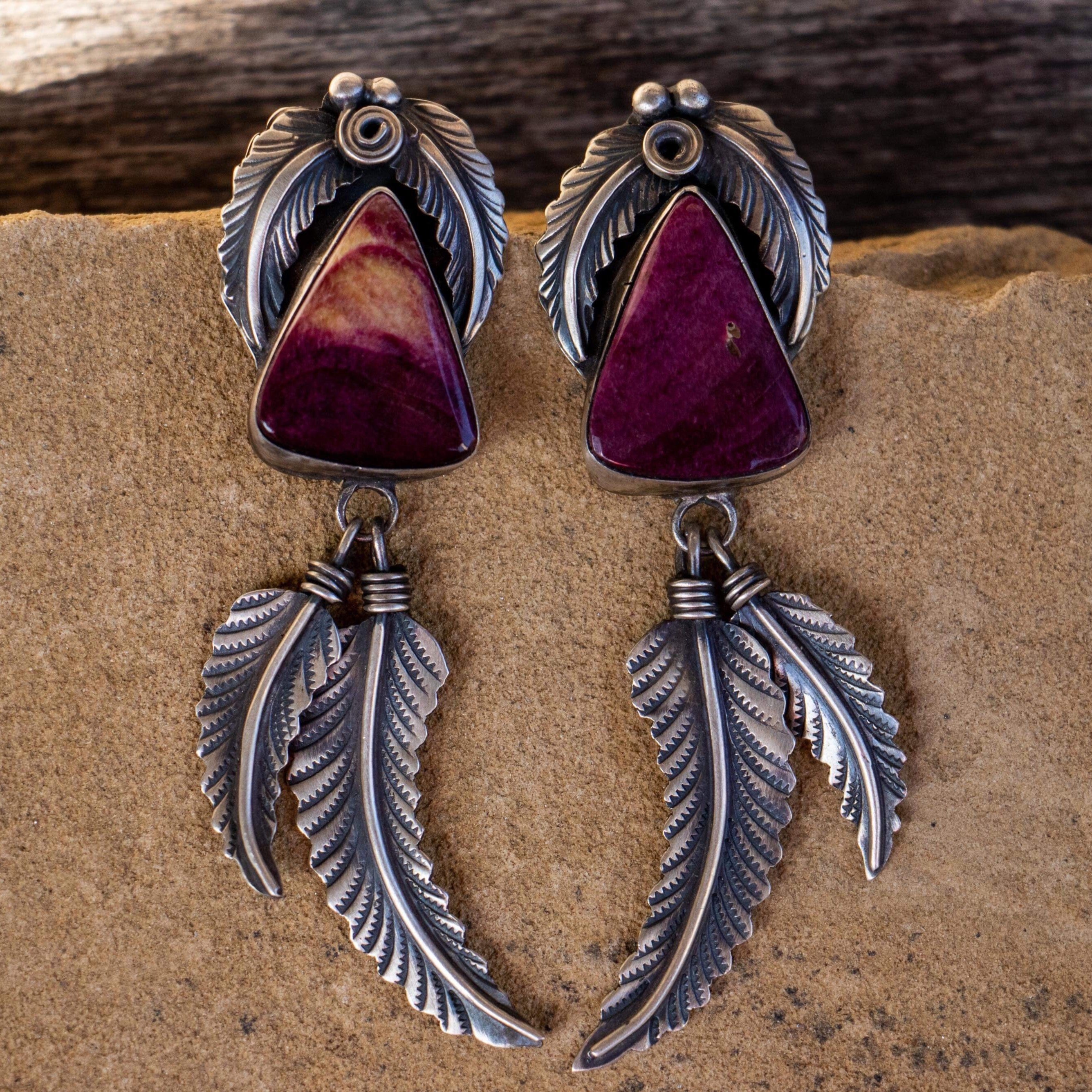 Purple Spiny Feather Earrings
